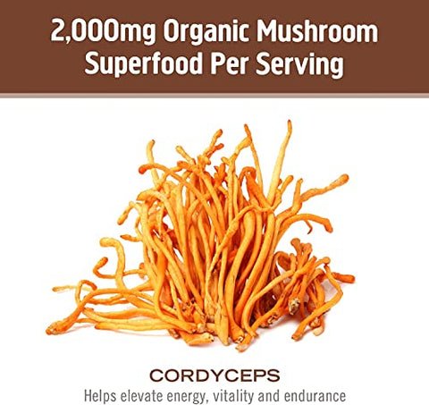 OM - Om Mushroom Superfood Cápsulas de Cogumelo Cordyceps, 90 Unidades, 30 Dias, Energia, Potência, Resistência e Suporte para Desempenho Esportivo