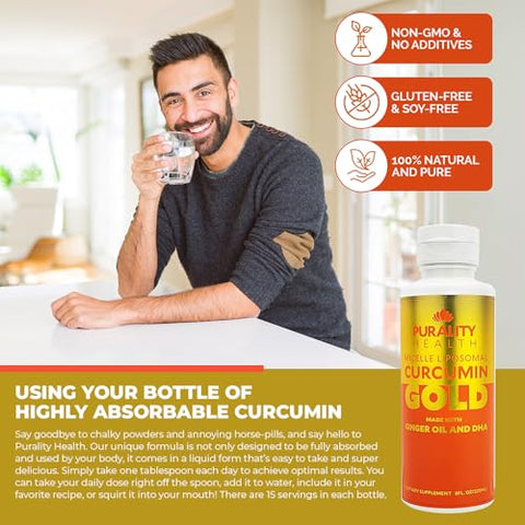 PURALITY HEALTH - Curcumin Gold: Óleo de Cúrcuma com Gengibre – 100% Natural e Potente (60 cápsulas)