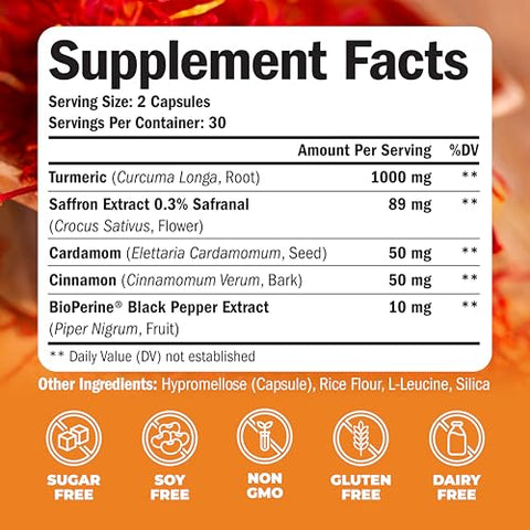 Vimerson Health - Suplemento de Açafrão-da-terra com Canela – Potencialize sua saúde com a marca Turmeric Saffron