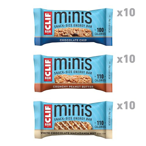 Clif Bar - CLIF BAR Minis – Pack Sortido – Feito com Aveia Orgânica – 4-5g Proteína – Não-OGM – Baseado em Plantas – Barras Energéticas Tamanho Lanche – 28g (30 Unidades)