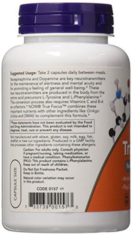 NOW Foods - Now Foods True Focus – 90 Cápsulas Vegetais (2 Pacotes) – Melhore sua Concentração e Foco Mental | Composto por Ingredientes Naturais | Marca Now Foods
