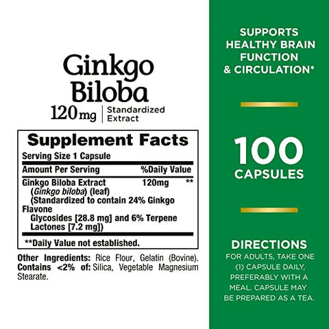 moofin - Nature’s Ginkgo Biloba 120mg, 100 Ct com Colher Medidora, Suplemento para Suporte Cerebral, Memória e Concentração, Promotor de Saúde Cognitiva, Cápsulas de Ginkgo Biloba, Uso Diário Fácil