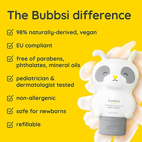 Loção de Coco Batida para Eczema, Pele Seca, Acne do Bebê, KP | Óleo de Coco Orgânico, Manteiga de Karité, Vitamina E | Fragrância Leve e Natural | Compatível com a UE, Vegano - Bubbsi