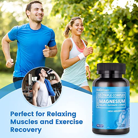 Complexo de Magnésio Triplo de Alta Absorção 300mg | Glicinato de Magnésio para Nervos, Malato de Magnésio para Energia, Suplemento de Magnésio para Apoiar a Saúde Muscular | Vegano, 300g - BioEmblem