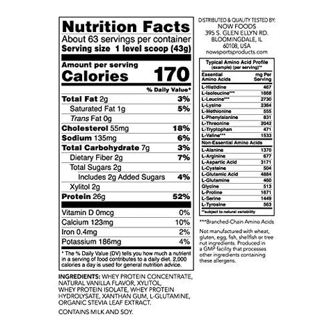 NOW Foods - NOW Sports Nutrition: Whey Protein 26g com BCAAs, Sabor Baunilha Cremosa, Pó 6 Libras