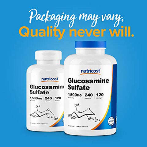 Glucosamina Sulfato 750mg, 240 Cápsulas (2 Frascos) (1500mg Por Porção) - Nutricost