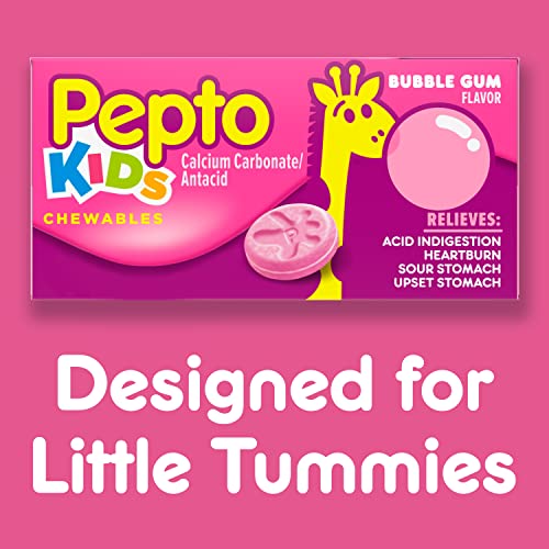 Pepto Bismol - Pepto Chewable Tablets para Azia, Indigestão Ácida, Má Digestão e Desconforto Estomacal, Sabor Bubblegum, 24 Comprimidos (Pacote com 3)