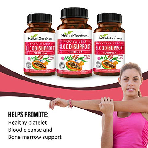 Herbal Papaya - Cápsulas de Suporte Sanguíneo de Folha de Mamão – Plaquetas, Medula Óssea, Suporte Imunológico – Remédio Herbal 60/450mg Cápsulas Vegetais – Herbal Goodness