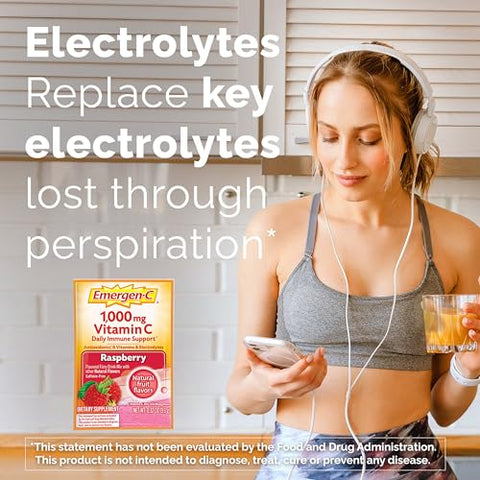 1000mg Vitamina C em Pó para Suporte Diário ao Sistema Imunológico – Suplemento de Vitamina C sem Cafeína com Zinco e Manganês, Vitaminas B e Eletrólitos, Sabor Laranja Super – 60g - Emergen-C
