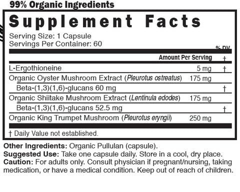 Nature's Fusions - Nutri L Suplemento de Ergotioneína com Complexo de Cogumelos Orgânicos – 5mg L-Ergotioneína