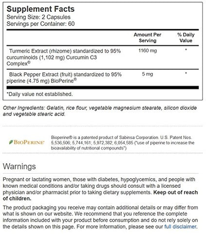 Vitacost Brand - Vitacost Extrato de Cúrcuma Curcumina C3 Complex com Bioperina – 1.160 mg por Porção – 120 Cápsulas