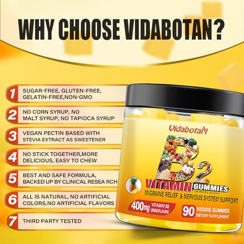 vidabotan - Vitaminas B2 Gummies – Riboflavina 400mg com Magnésio | Marca: Primeiro