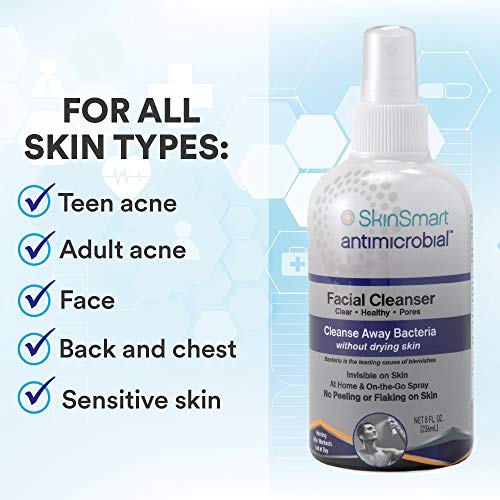 SkinSmart Antimicrobial - Cleanser Facial SkinSmart para Acne, Combate Bactérias para Atletas Adolescentes Ativos Pós-Treino e Acne Adulta, Frasco Spray de 240 ml, Seguro para Uso Diário Múltiplo