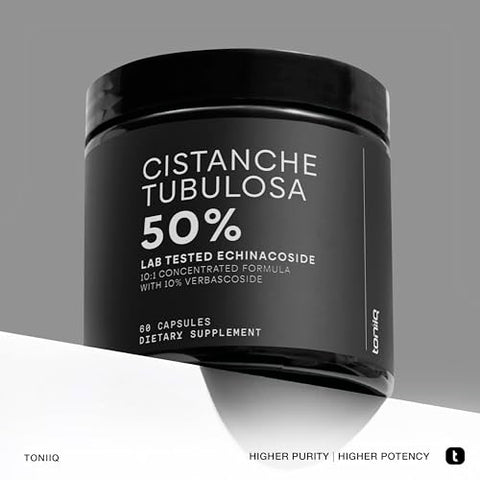 Cistanche Tubulosa – Suplemento Puro de Cistanche para Homens – 10x Altamente Concentrado com 50% de Echinacoside e 10% de Verbascoside – Resistência Força Recuperação Humor – 4000mg – 10g - Toniiq