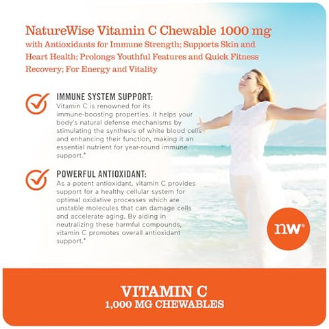 Vitamina C 1000mg Comprimido Mastigável – Suporte para Sistema Imunológico Saudável - NatureWise