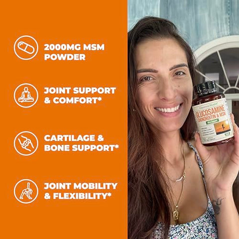 Vimerson Health - Suplemento de Suporte Articular com Glucosamina, Condroitina e MSM – 1500 mg de Sulfato de Glucosamina e Complexo de Sulfato de Condroitina – Saúde Articular para Mulheres