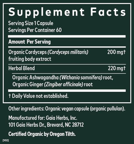 Performance Mushrooms Adaptogen – Potencialize seu Desempenho com Cogumelos – 60 cápsulas - Gaia Herbs