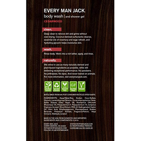 Gel de Banho Masculino | Pack Duplo de 33 ml – 2 Frascos Inclusos | Natural, Livre de Parabenos, Ftalatos, Corantes e Cruelty Free (Cedro) - Every Man Jack