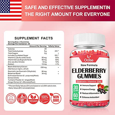 OALSE - Gomas de Sabugueiro Orgânicas para Crianças e Adultos – Sambucus Gomas de Sabugueiro Preto com Zinco e Vitamina C