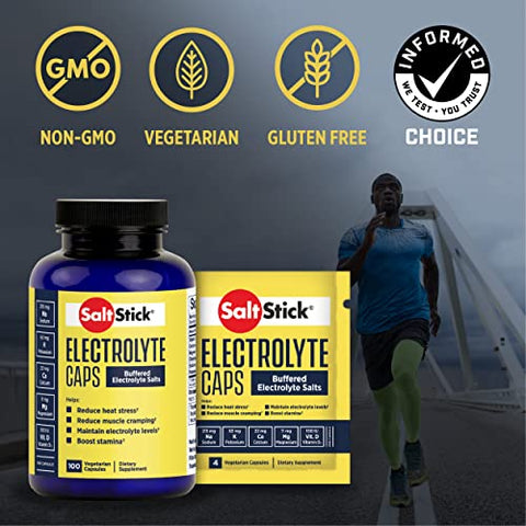Cápsulas de Eletrólitos – Pílulas de Sal e Eletrólitos para Corrida, Hidratação, Alívio de Cãibras nas Pernas, Recuperação Esportiva – Sal, Magnésio, Potássio, Vitamina D3 – 24 Pacotes, 4g - SaltStick