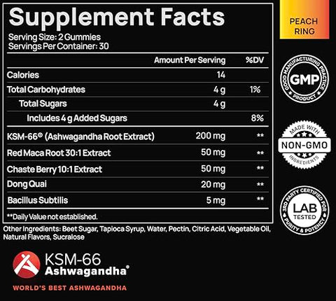 TERRA ELMNT - Libido Booster para Mulheres 4.050mg KSM-66 Ashwagandha Gummies com Raiz de Maca Vermelha 30x mais Potente – Libido Feminina