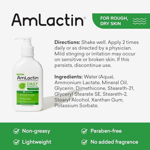 Loção Hidratante Diária para Pele Seca – Frascos de 7,9 oz (Pacote Duplo) – Esfoliante-Loção Corporal 2 em 1 com 12% de Ácido Lático, Recomendado por Dermatologistas (Embalagem Pode Variar) - AmLactin