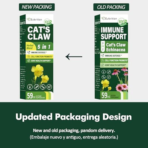 Eubrition - Gotas líquidas de suporte imunológico de unha de gato com mistura de equinácea, cogumelo do leão e reishi – 100ml