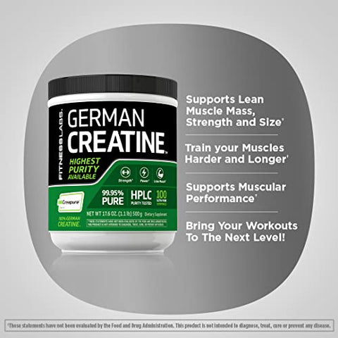 German Creatine Monohydrate Powder | 500g | Suplemento Fitness Creapure | 100 Porções - Fitness Labs