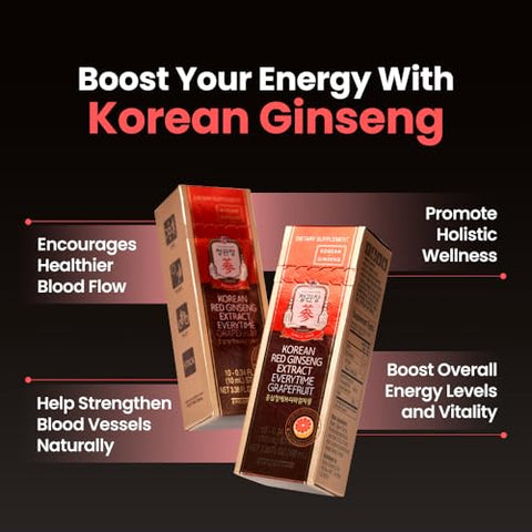 JUNG KWAN JANG - Extrato de Ginseng Vermelho Coreano Everytime Grapefruit 1000mg | Suplemento de Ginseng, Suplemento Energético, Comida Coreana | Sem Cafeína, Sem Glúten, Aumenta a Energia, Antioxidante | 30 Unidades