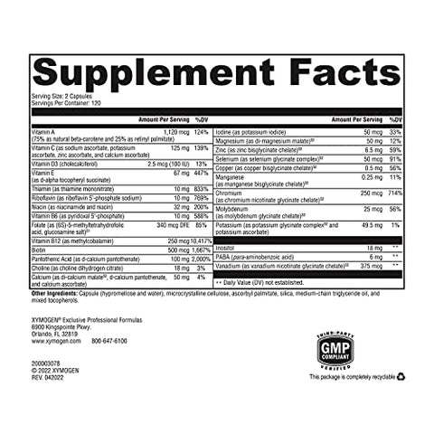 ActivNutrients Sem Ferro – Multivitamínico Multimineral para Bem-Estar, Imunidade, Energia e Suporte ao Humor – Minerais Quelados, Vitaminas B Ativas com Ácido Fólico (240 Cápsulas) - XYMOGEN
