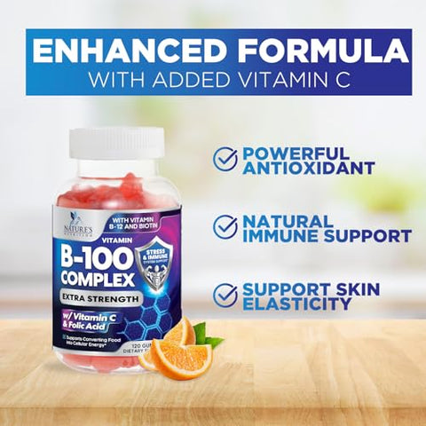 Nature's Nutrition - Super B Complex Gummies com Vitamina C – Potencialize sua saúde com deliciosas gomas ricas em nutrientes