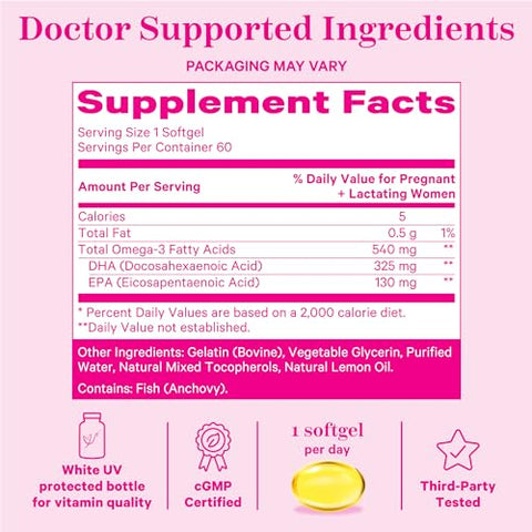 Prenatal DHA – Ômega 3 de 540 mg em Cápsulas Softgel para Saúde Cognitiva e Desenvolvimento Fetal – 60 Cápsulas - Pink Stork