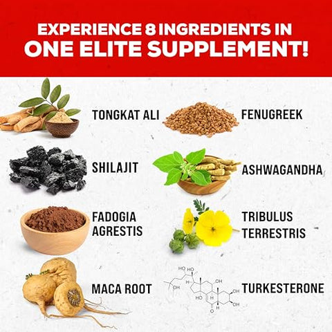 Novo Blends - Shilajit 3000mg Tongkat Ali 15,000mg Fadogia Agrestis 1000mg Maca Root 2000mg Ashwagandha 4000mg Fenugreek 1500mg Tribulus Terrestris 500mg Turkesterone 500mg – Potente Suplemento 8-em-1 para Energia e Vitalidade