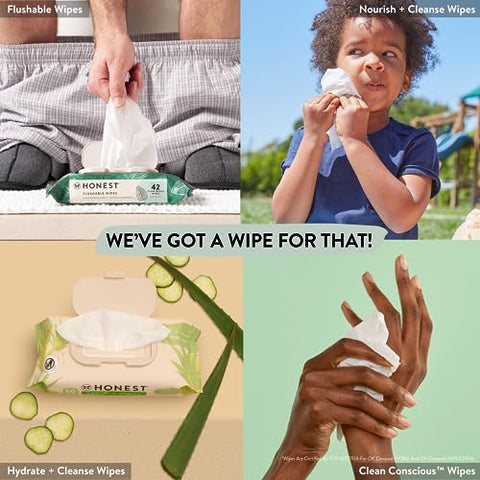 The Honest Company - Toalhas Umedecidas Honest Company Clean Conscious Sem Perfume | Mais de 99%% de Água, Compostáveis, à Base de Plantas | Hipoalergênicas para Pele Sensível, Verificadas pelo EWG | Balance Blues, 288 unidades