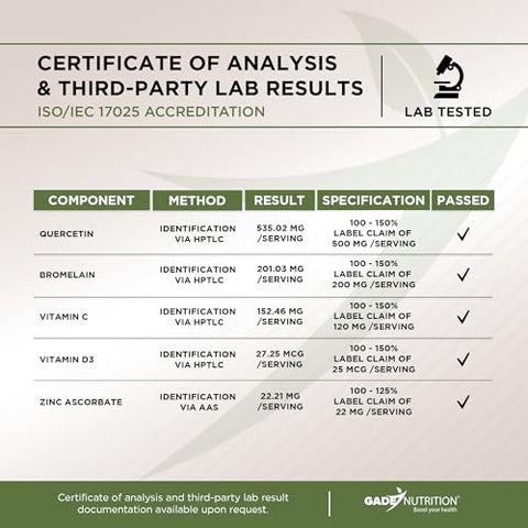 GADE NUTRITION BOOST YOUR HEALTH - Quercetina com Vitamina C e Zinco – 500mg de Quercetina – Quercetina com Bromelina – Zinco Quercetina – 120 Cápsulas Vegetarianas. Suplemento de Quercetina com Vitamina D3 (Sem OGM, Sem Glúten)