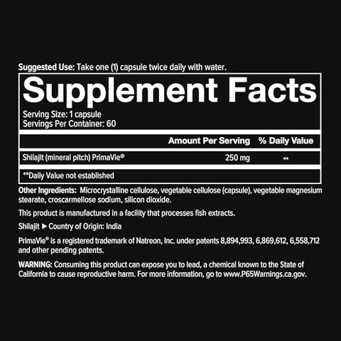 Shilajit para Homens – Cápsulas de 250 mg – Suplemento Energético – Suporta Resistência - Youtheory