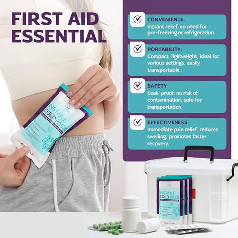 AllSett Health - Pacotes de Gelo Instantâneo para Lesões 25 Pacotes (7″ x 4″) | Gelado Instantâneo – Compressa Fria Descartável para Alívio da Dor, Primeiros Socorros, Inchaço, Dor de Dente, Atletas