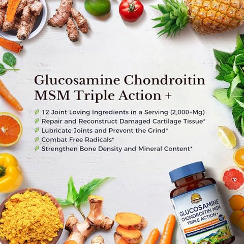 Glucosamina Condroitina MSM | Colágeno, Boswellia, Cúrcuma, Ácido Hialurônico, Bromelina | Fórmula Tripla de Ação para as Articulações | 12 Ingredientes Amorosos para as Articulações | 90 Comprimidos, Sem - VITALITOWN