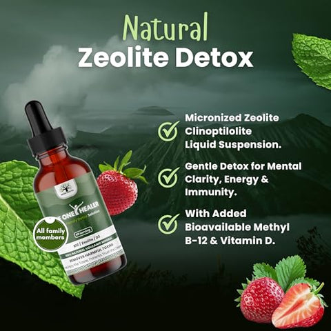 MEGA HEALTH - The One Healer | Gotas de Zeólita para Crianças e Adultos | Suporta Desintoxicação Diária Suave, Energia e Foco Naturalmente | Gotas Líquidas Pura de Zeólita Methyl B12 D3 | Desintoxicação Intestinal e Hepática