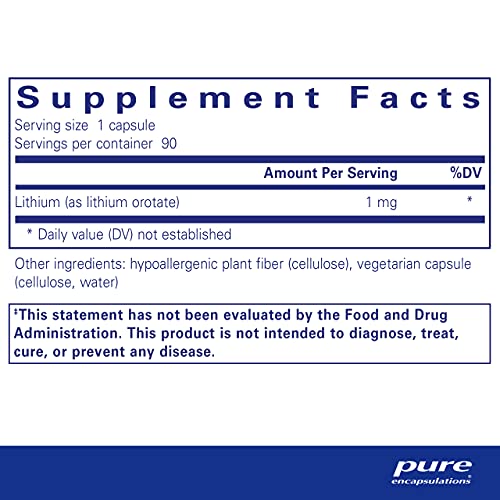 Lithium (Orotate) 1 mg | Suporte para Calma e Comportamento | 90 Cápsulas - Pure Encapsulations