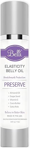 Óleo de Barriga para Estrias na Gravidez Belli: 3,8 Onças de Cuidados Essenciais para a Pele Materna com Vitamina E para uma Pele Saudável, Proteção contra Cicatrizes, Recomendado por Obstetras e Dermatologistas