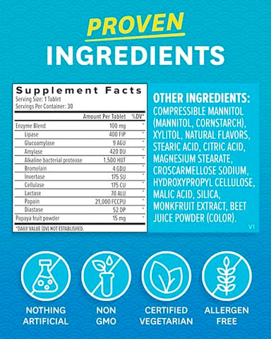 Enzimas Digestivas de Mamão com Bromelina para Saúde Digestiva e Alívio de Inchaço para Mulheres e Homens – Enzimas Mastigáveis para Digestão e Saúde Intestinal – 30 Unidades - Zenwise Health