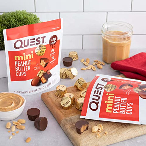 Mini Peanut Butter Cups – Alto teor de proteína, baixo teor de carboidratos, sem glúten – Embalagem com 16 unidades (Pacote com 3) - Quest Nutrition
