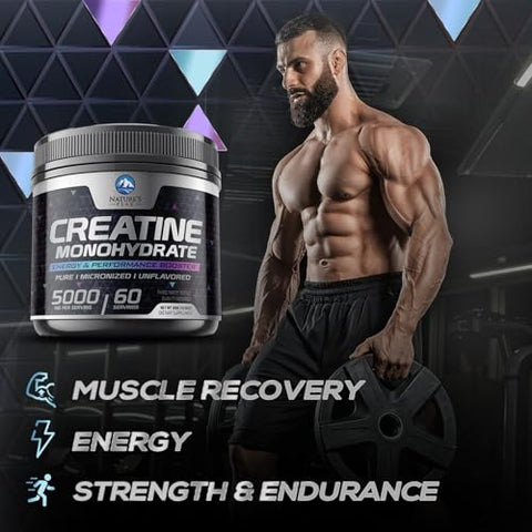 Nature's Peak - Creatina em Pó Pura 5000mg (5g) – Pré-Treino de Creatina Monohidratada Micronizada sem Sabor, Amigável ao Keto – Suporte para o Crescimento Muscular