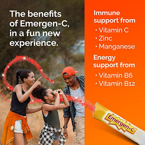 Kidz Crystals – Suplemento Imunológico On-the-Go com Vitamina C, Vitaminas B, Zinco e Manganês, Sabor Morango Brilhante – 56 Sachês Stick - Emergen-C