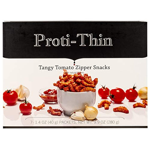 Snacks de Tomate Apimentado com Alto Teor de Proteína, Crocantes e Saudáveis, 15g de Proteína, Baixa Caloria, Baixo Teor de Gordura e Açúcar, Sem Glúten – 1 Embalagem com 7 Porções - Proti-Thin