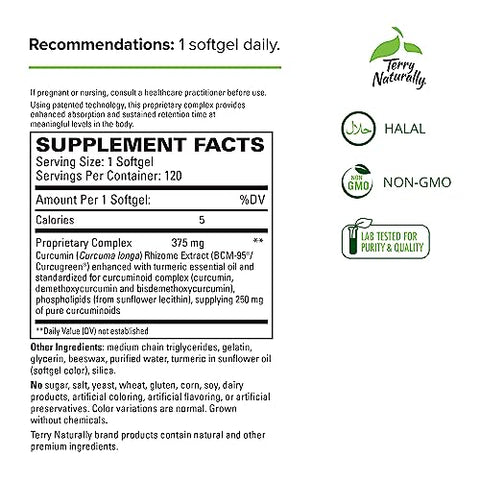 CuraMed 375 mg Complexo de Curcumina – 120 Softgels – Absorção Superior BCM-95 – Não-OGM, Sem Glúten, Halal – 120 Porções - Terry Naturally