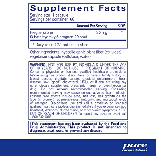 Pregnenolone – 30 mg – Suporte Hormonal – Suporte à Memória  Pura Encapsulations - Pure Encapsulations