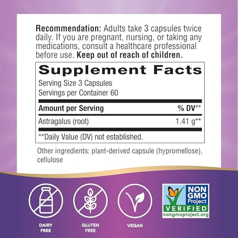 Nature's Way - Nature’s Way Astragalus Root – Suplemento Herbal de Raiz de Astragalus – Suporte Tradicional ao Sistema Imunológico – Verificado pelo Projeto Non-GMO – Sem Glúten – 100g