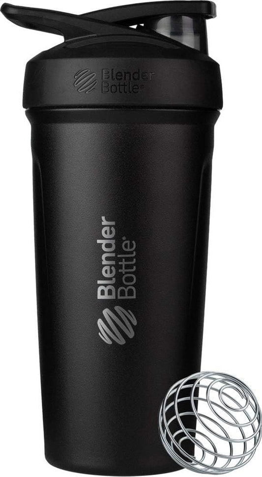 Strada – Garrafa de Água Isolada em Aço Inoxidável com Misturador de Arame, 24 ml, Preta - BlenderBottle